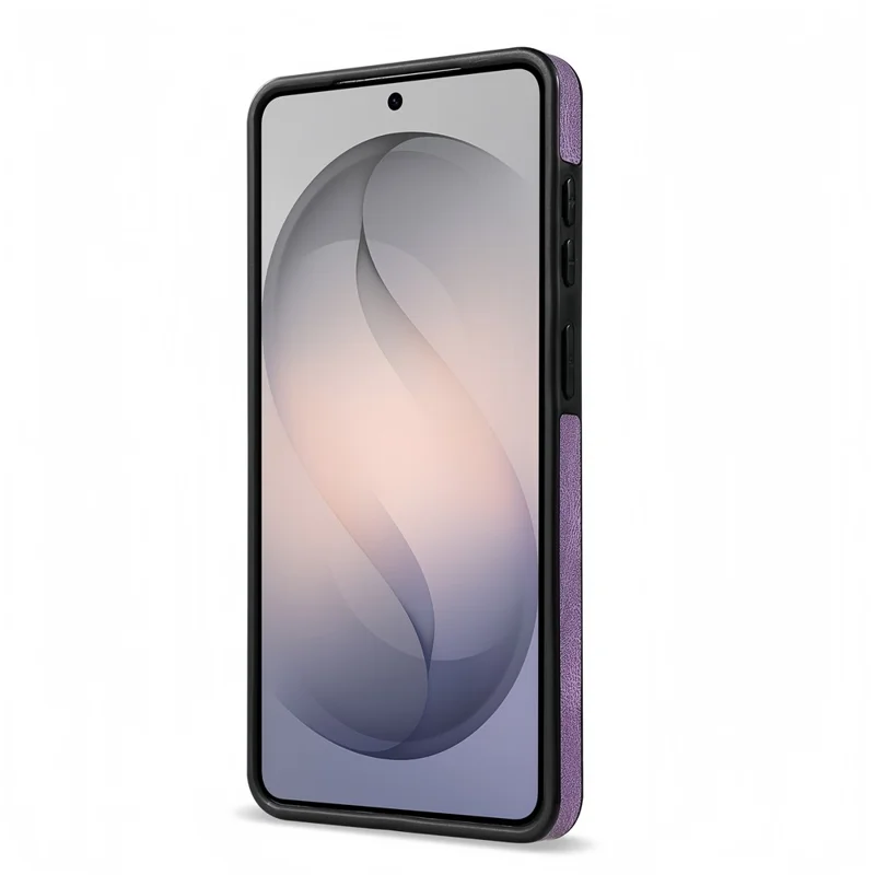 For Samsung Galaxy S26 Case Line Imprinted Color Splicing Leather Phone Cover - Purple