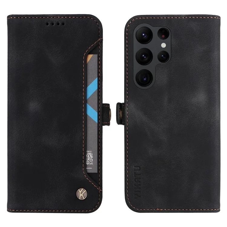YIKATU YK-002 Para Samsung Galaxy S23 Ultra Capa Carteira de Couro PU Toque de Pele Flip Stand Phone Protective Cover com Slot para Cartão Externo - Preto