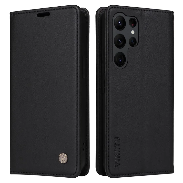 YIKATU YK-001 Für Samsung Galaxy S23 Ultra PU-Leder stoßfeste Geldbörse Magnetische Autohülse Telefonständer Abdeckung - Schwarz