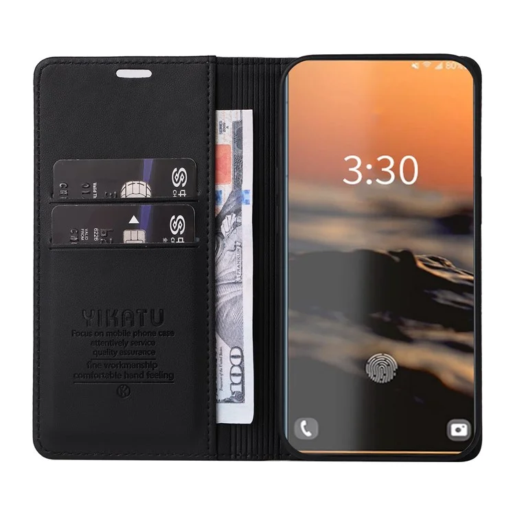 YIKATU YK-001 Für Samsung Galaxy S23 Ultra PU-Leder stoßfeste Geldbörse Magnetische Autohülse Telefonständer Abdeckung - Schwarz