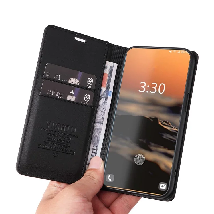 YIKATU YK-001 Für Samsung Galaxy S23 Ultra PU-Leder stoßfeste Geldbörse Magnetische Autohülse Telefonständer Abdeckung - Schwarz