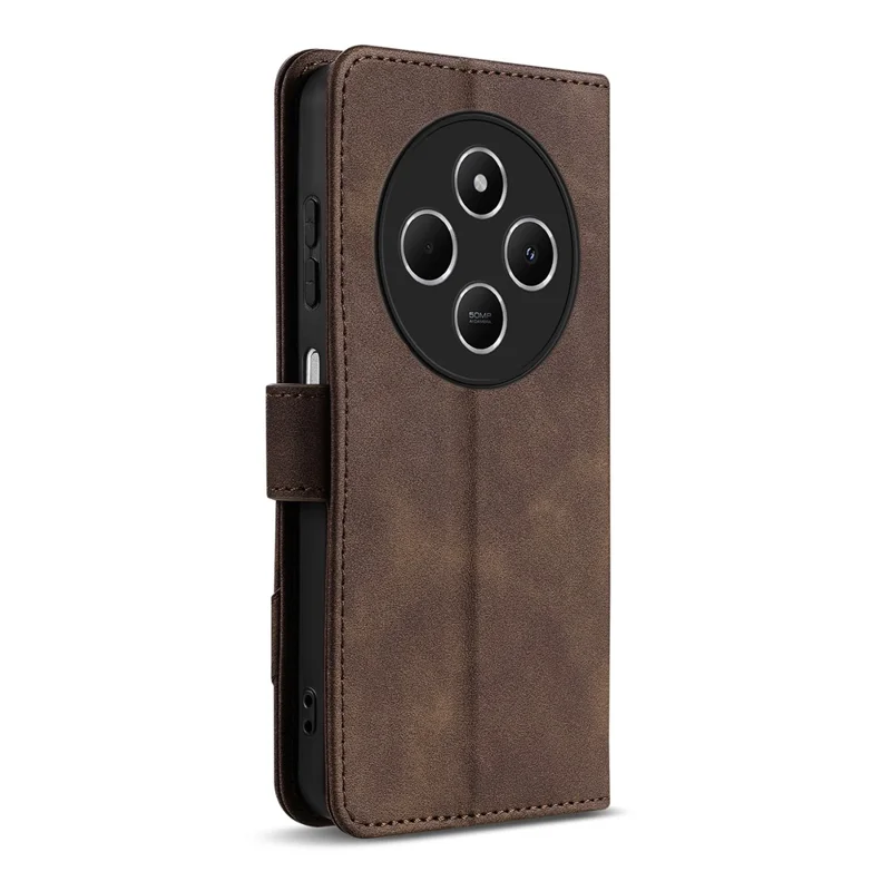 AZNS A2 Leather Case for Xiaomi Redmi 14C 4G  /  14R 5G  /  Poco C75 4G with Wrist Strap RFID Blocking Wallet Stand Phone Cover - Brown