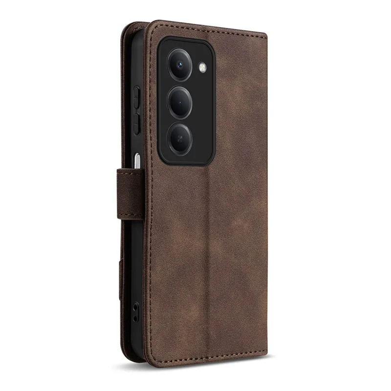 AZNS A2 for Xiaomi Redmi 15 5G (Global) (169mm) Leather Case with Wrist Strap RFID Blocking Wallet Stand Phone Cover - Brown