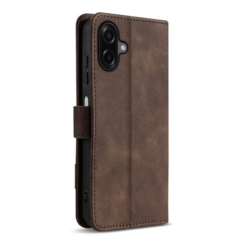 AZNS A2 for Samsung Galaxy A07 4G Leather Case with Wrist Strap RFID Blocking Wallet Stand Phone Cover - Brown
