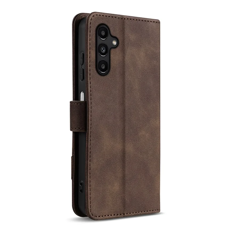 AZNS A2 for Samsung Galaxy A15 4G / A15 5G Leather Case with Wrist Strap RFID Blocking Wallet Stand Phone Cover - Brown