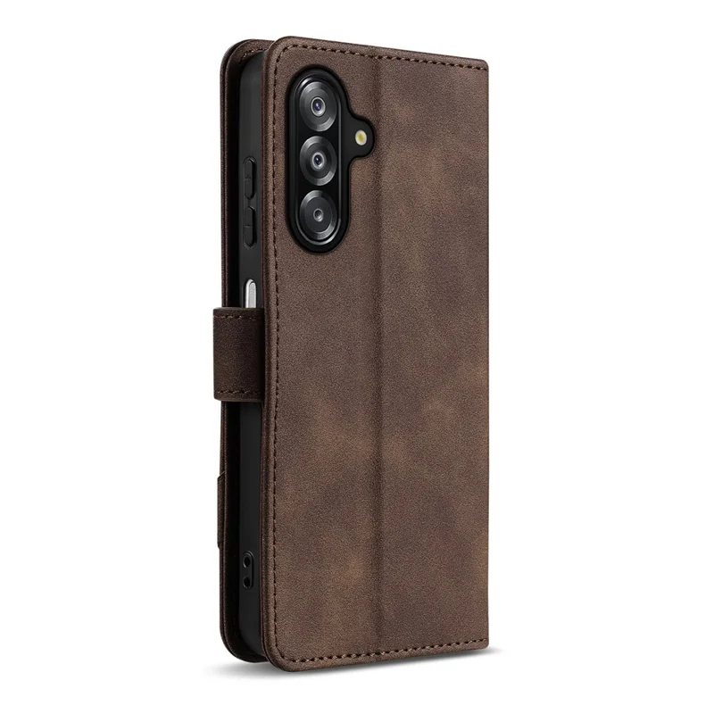 AZNS A2 for Samsung Galaxy A16 4G / A16 5G Leather Case with Wrist Strap RFID Blocking Wallet Stand Phone Cover - Brown
