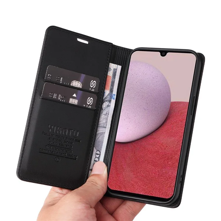 YIKATU YK-001 For Samsung Galaxy A14 5G / A14 4G PU Leather Full Protection Case Phone Stand Wallet Cover - Black