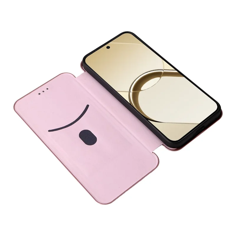 For Realme 16 5G Phone Case Carbon Fiber Texture Drop-Proof PU Leather Phone Cover - Rose Gold
