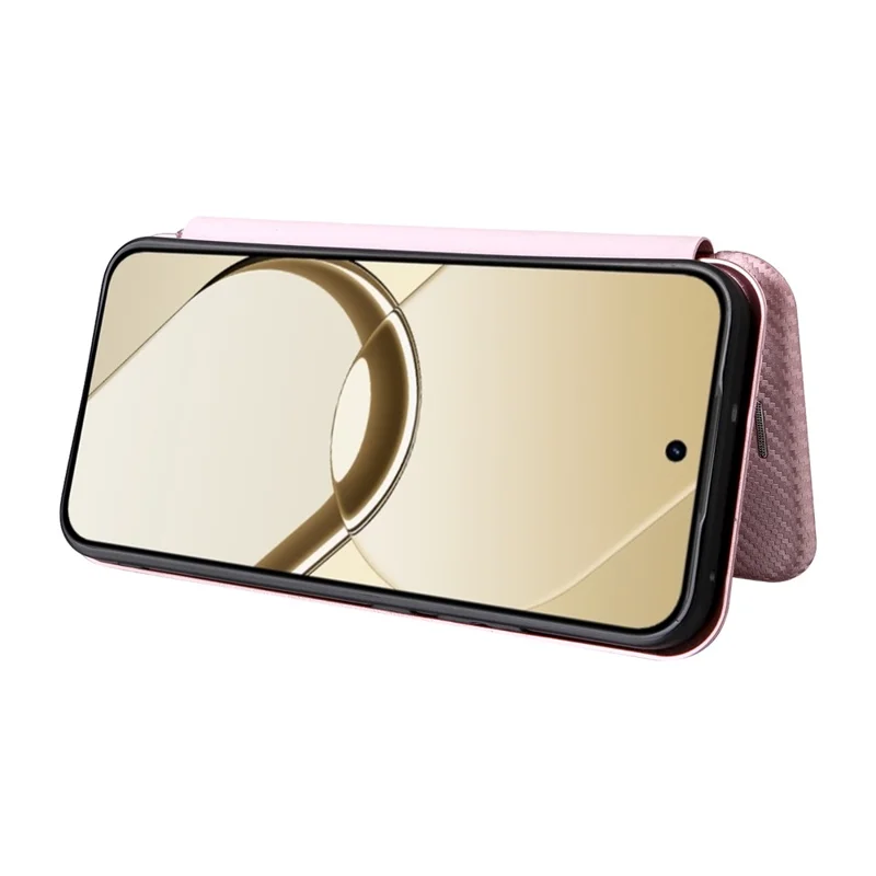 For Realme 16 5G Phone Case Carbon Fiber Texture Drop-Proof PU Leather Phone Cover - Rose Gold