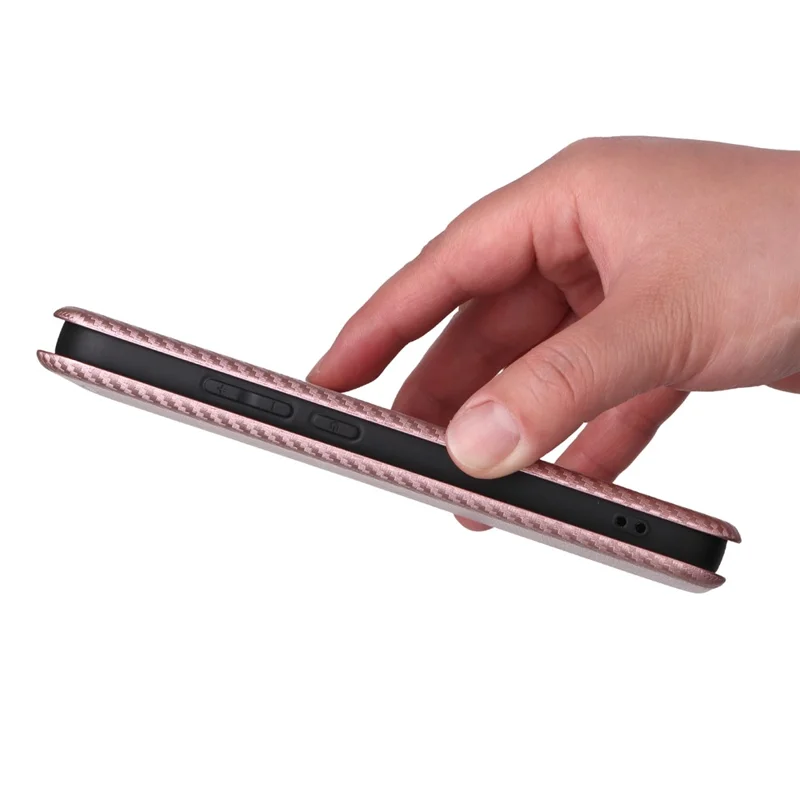 For Realme 16 5G Phone Case Carbon Fiber Texture Drop-Proof PU Leather Phone Cover - Rose Gold