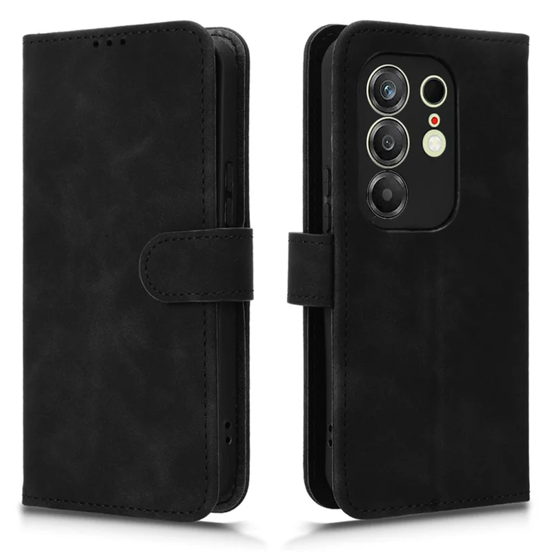 For TECNO Camon 50 Pro 4G Leather Case Skin Feel Anti Drop Wallet Stand Flip Phone Cover - Black