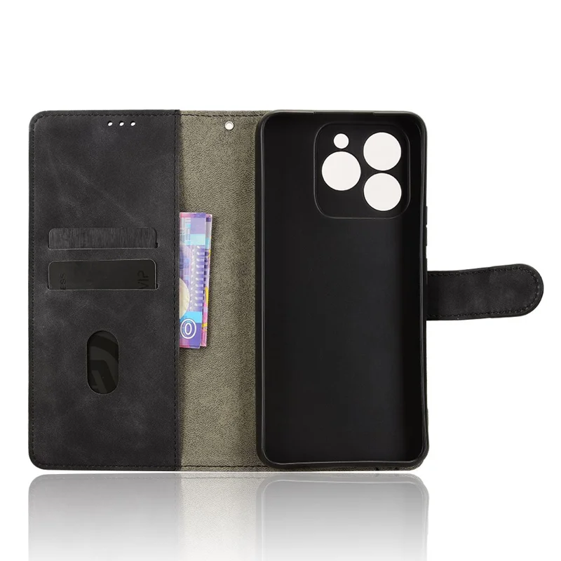 For Cubot Note 60 Leather Case Skin Feel Anti Drop Wallet Stand Flip Phone Cover - Black