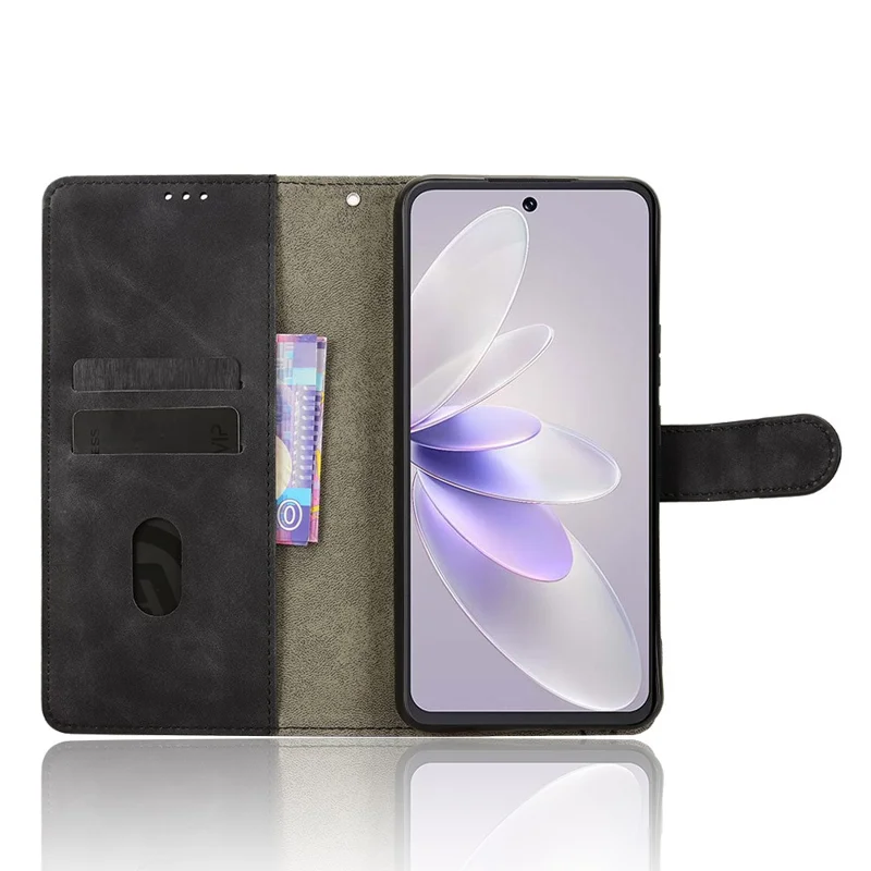 For Cubot Note 60 Leather Case Skin Feel Anti Drop Wallet Stand Flip Phone Cover - Black