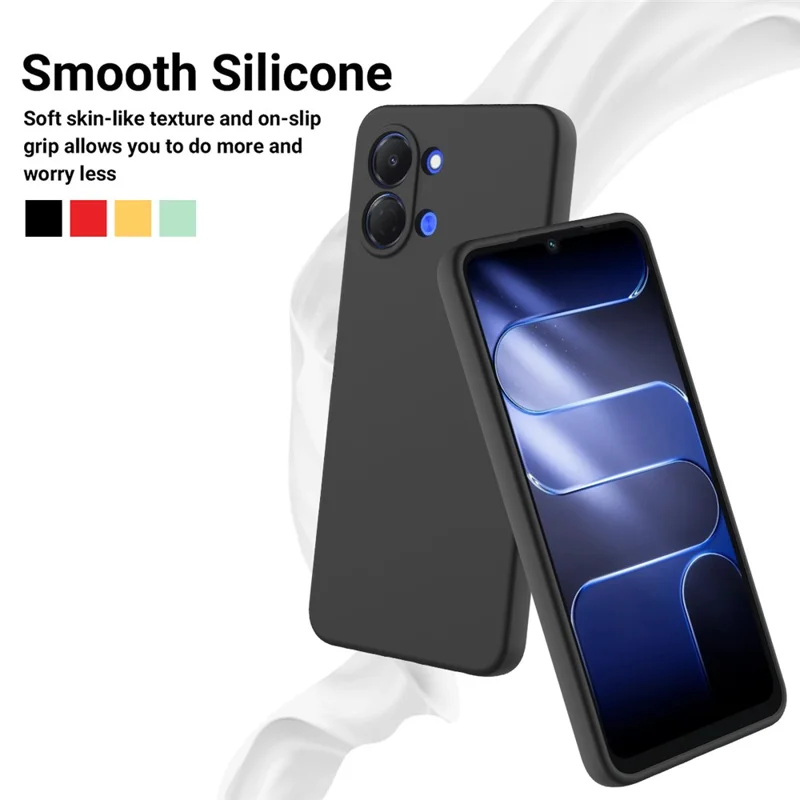 For TECNO Pop 20 4G Liquid Silicone Case Phone Back Cover with Hand Strap - Black