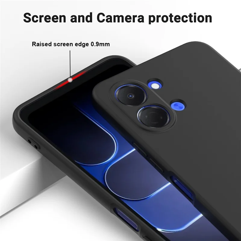 For TECNO Pop 20 4G Liquid Silicone Case Phone Back Cover with Hand Strap - Black