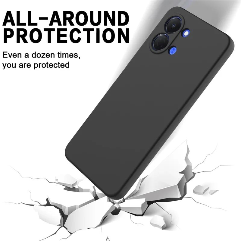 For TECNO Pop 20 4G Liquid Silicone Case Phone Back Cover with Hand Strap - Black