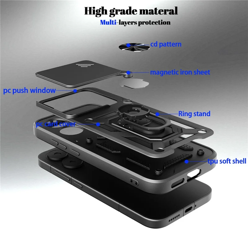 For Xiaomi Poco X8 Pro 5G Case with Slide Camera Lid PC + TPU Kickstand Phone Cover - Rose Gold