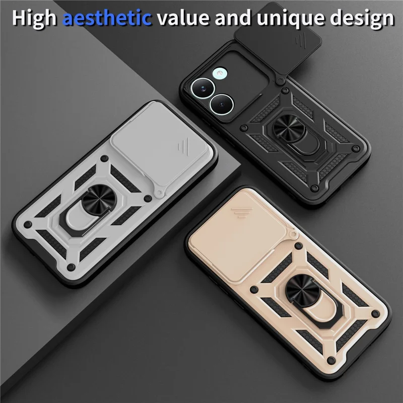 For Xiaomi Poco X8 Pro 5G Case with Slide Camera Lid PC + TPU Kickstand Phone Cover - Rose Gold