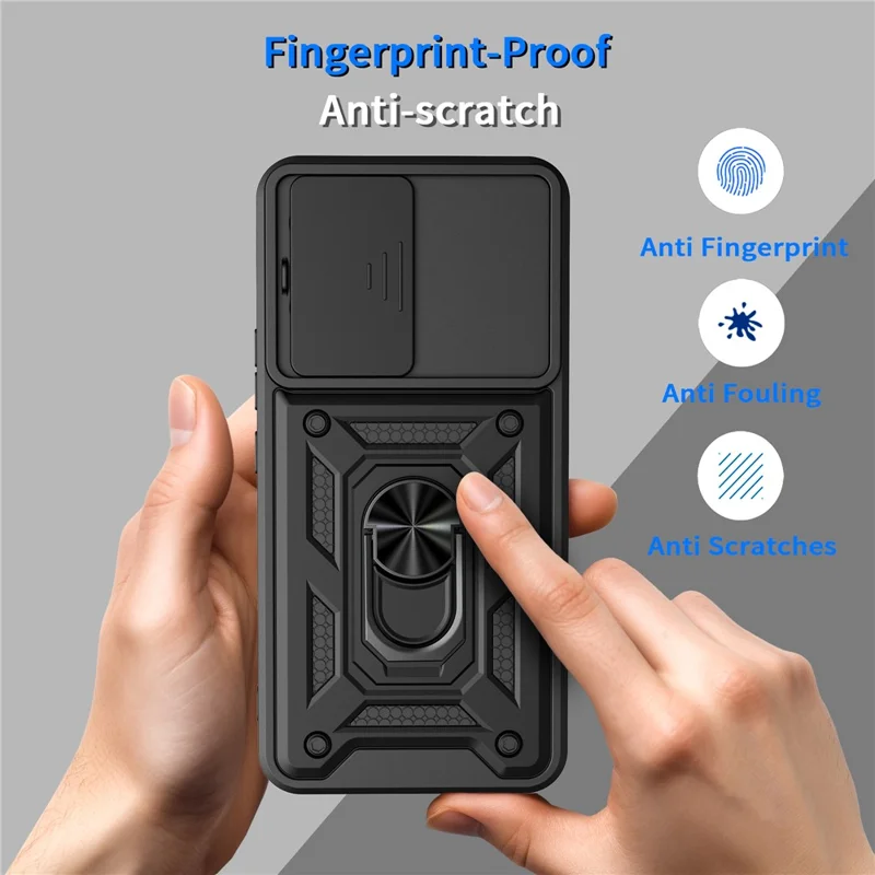 Coque pour Xiaomi Poco X8 Pro Max 5G avec couvercle coulissant pour appareil photo, coque de téléphone avec support pivotant en PC + TPU - Noir