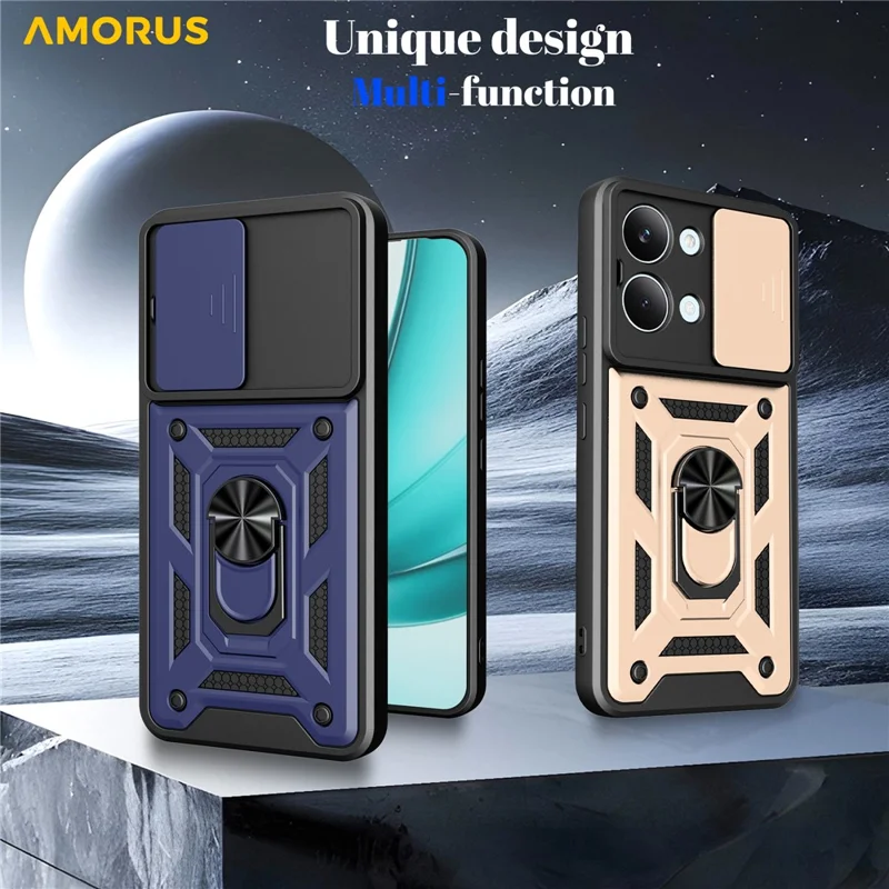 AMORUS Coque pour Xiaomi Poco X8 Pro Max 5G Support PC + TPU avec Couvercle de Lentille de Caméra coulissant - Noir