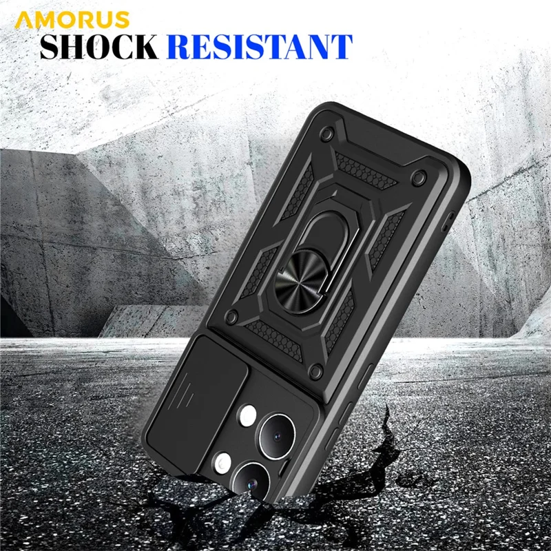 AMORUS Coque pour Xiaomi Poco X8 Pro Max 5G Support PC + TPU avec Couvercle de Lentille de Caméra coulissant - Noir
