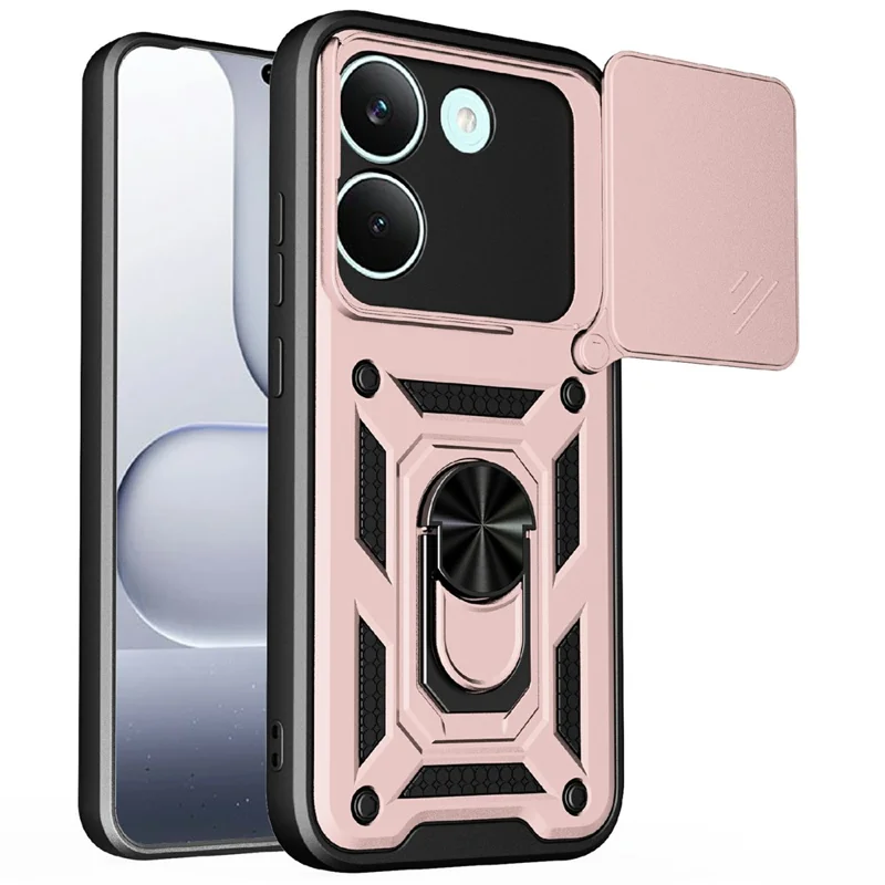 AMORUS For Xiaomi Poco X8 Pro 5G Case Kickstand PC + TPU Phone Cover with Camera Lens Slider - Rose Gold