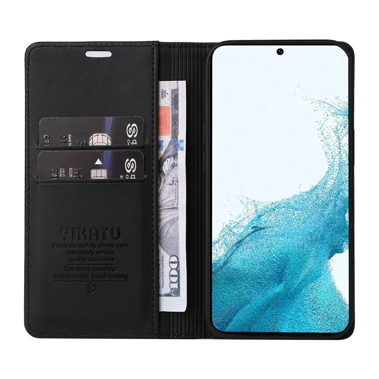 YIKATU YK-001 Para Samsung Galaxy S23+ Capa de Carteira de Couro PU com Fechamento Magnético Automático, Resistente a Choques, Dobrável, Suporte Protetora - Preta