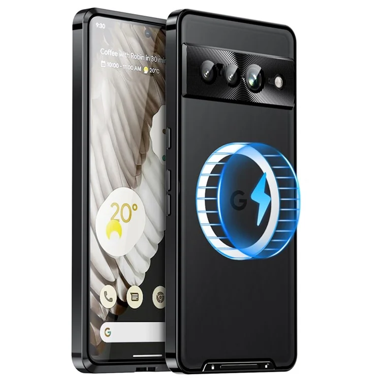 For Google Pixel 7 Pro 5G Anti-scratch Magnetic Adsorption Matte Phone Cover TPU Back + Metal Edge Integrated Lens Protection Case - Black