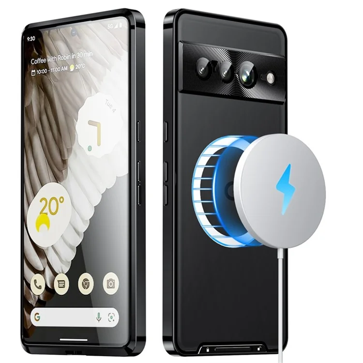 For Google Pixel 7 Pro 5G Anti-scratch Magnetic Adsorption Matte Phone Cover TPU Back + Metal Edge Integrated Lens Protection Case - Black