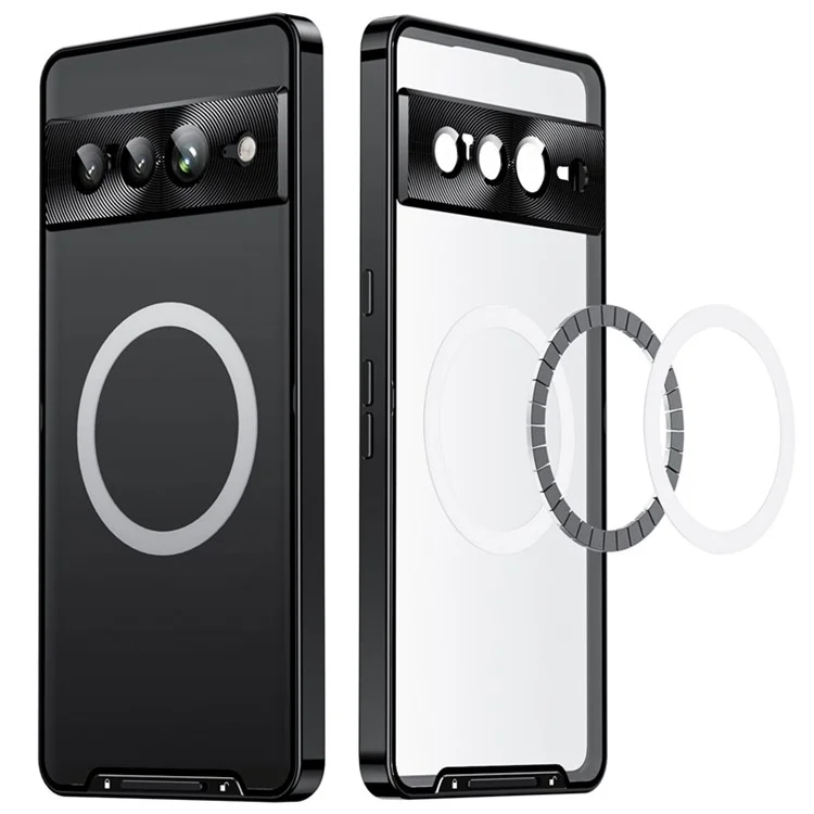 For Google Pixel 7 Pro 5G Anti-scratch Magnetic Adsorption Matte Phone Cover TPU Back + Metal Edge Integrated Lens Protection Case - Black