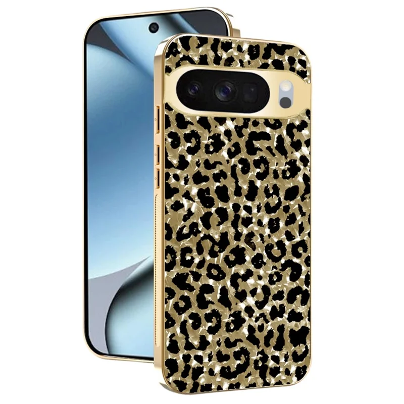 Case For Google Pixel 10  /  10 Pro Electroplating Frame Leopard Pattern PC + TPU Hybrid Phone Cover - Gold
