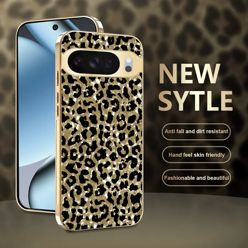 Case For Google Pixel 10  /  10 Pro Electroplating Frame Leopard Pattern PC + TPU Hybrid Phone Cover - Gold