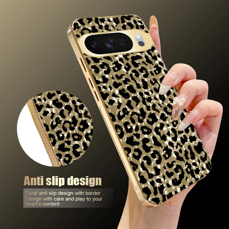 Case For Google Pixel 10  /  10 Pro Electroplating Frame Leopard Pattern PC + TPU Hybrid Phone Cover - Gold