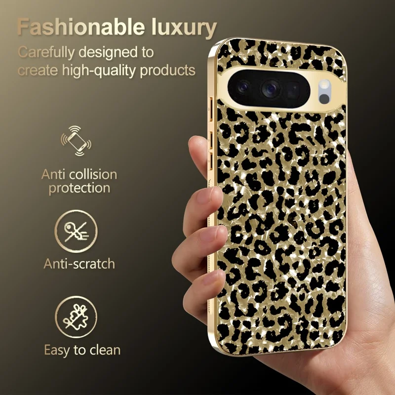 Case For Google Pixel 10  /  10 Pro Electroplating Frame Leopard Pattern PC + TPU Hybrid Phone Cover - Gold