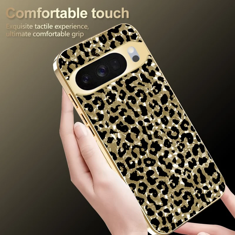 Case For Google Pixel 10  /  10 Pro Electroplating Frame Leopard Pattern PC + TPU Hybrid Phone Cover - Gold