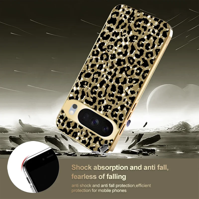 Case For Google Pixel 10  /  10 Pro Electroplating Frame Leopard Pattern PC + TPU Hybrid Phone Cover - Gold