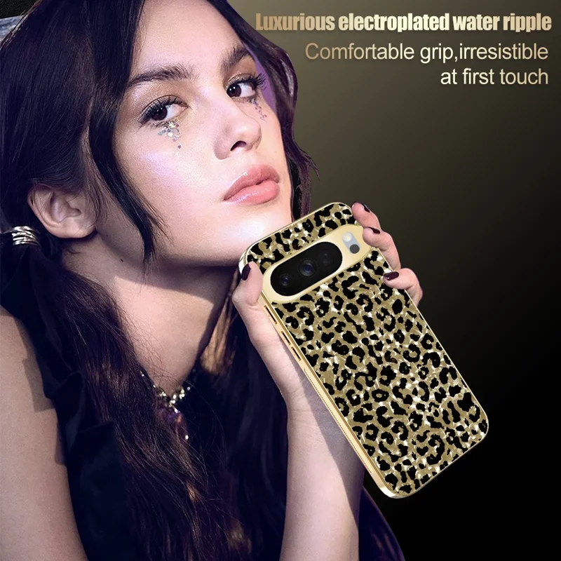 Case For Google Pixel 10  /  10 Pro Electroplating Frame Leopard Pattern PC + TPU Hybrid Phone Cover - Gold