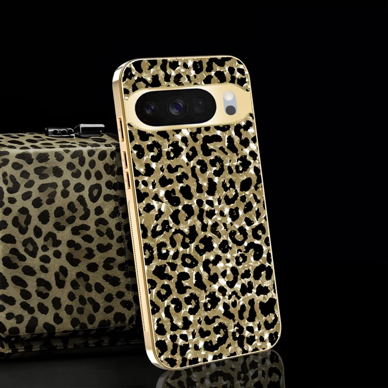 Case For Google Pixel 10  /  10 Pro Electroplating Frame Leopard Pattern PC + TPU Hybrid Phone Cover - Gold