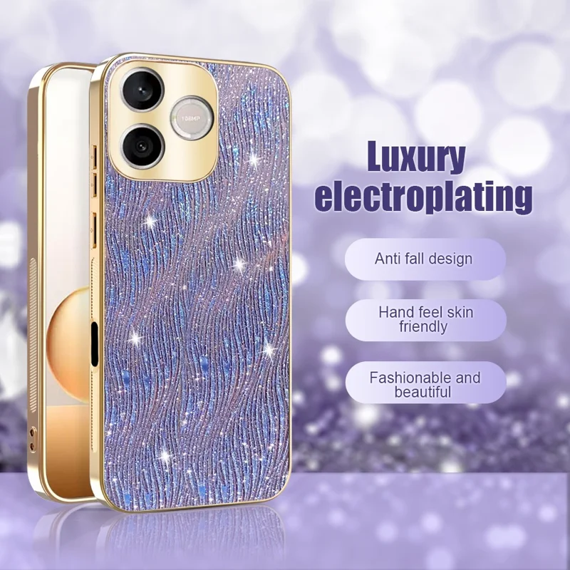 Obudowa do Honor 600 Lite 5G z elektrolitycznym pokryciem, struktura falista, tylna pokrywa z PU + TPU + PC - fioletowa