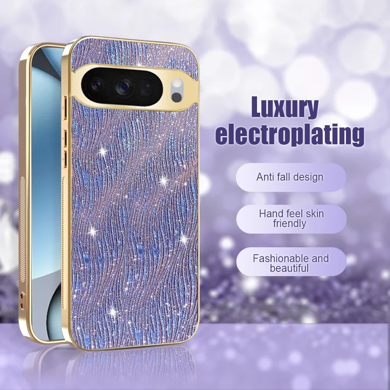 Case For Google Pixel 10  /  10 Pro Electroplating Ripple Texture PU + TPU + PC Phone Back Cover - Purple