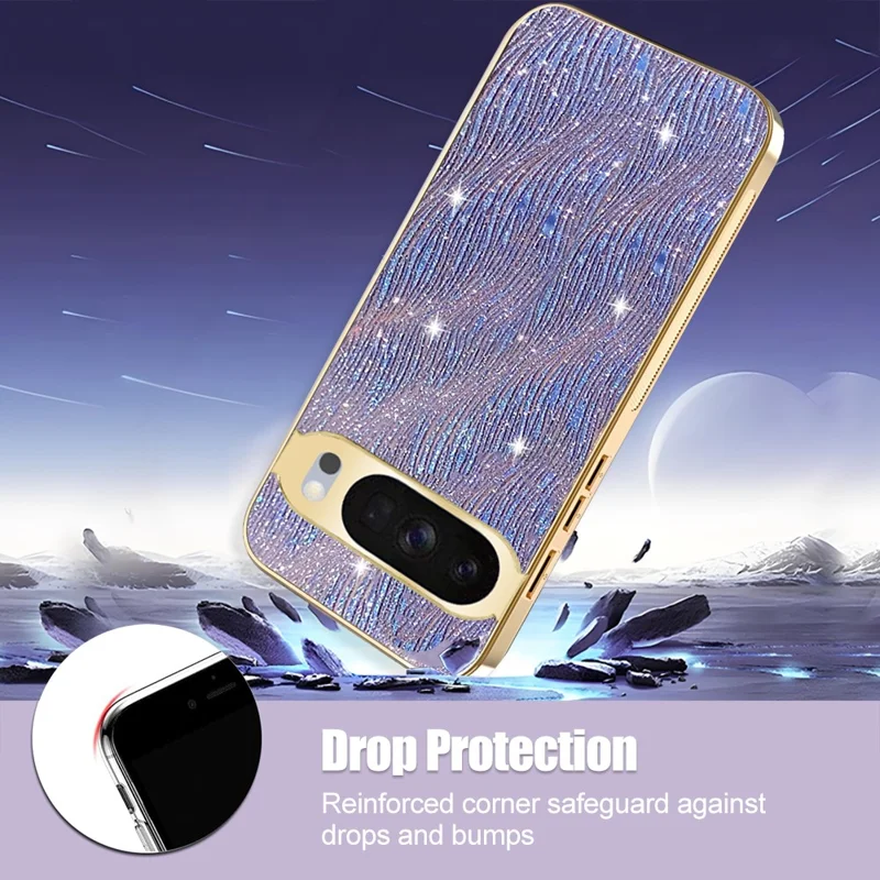 Case For Google Pixel 10  /  10 Pro Electroplating Ripple Texture PU + TPU + PC Phone Back Cover - Purple