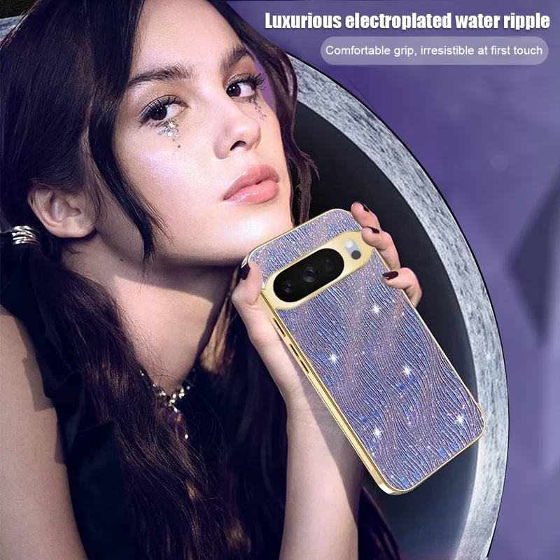 Case For Google Pixel 10  /  10 Pro Electroplating Ripple Texture PU + TPU + PC Phone Back Cover - Purple