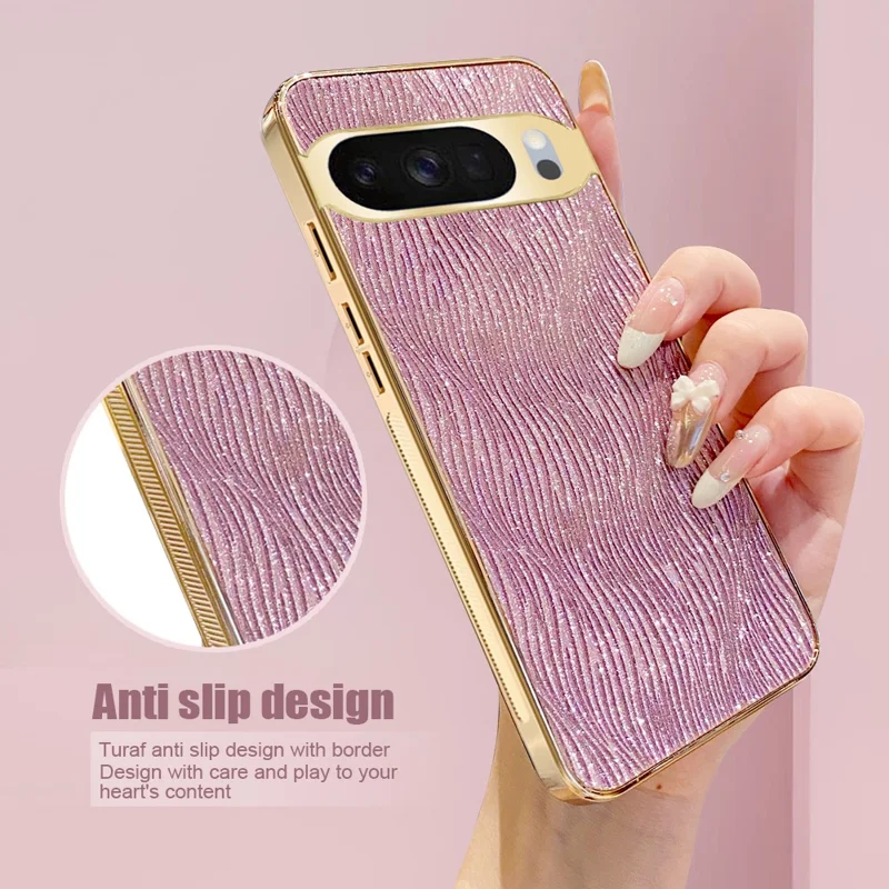 Case For Google Pixel 10  /  10 Pro Electroplating Ripple Texture PU + TPU + PC Phone Back Cover - Purple