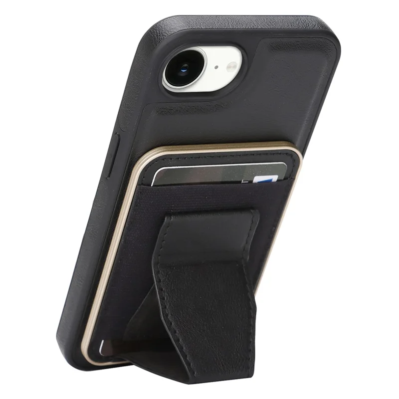 For iPhone 16e  /  17e Magnetic Case with Detachable Card Holder Kickstand TPU + PU Back Cover Compatible with MagSafe - Black
