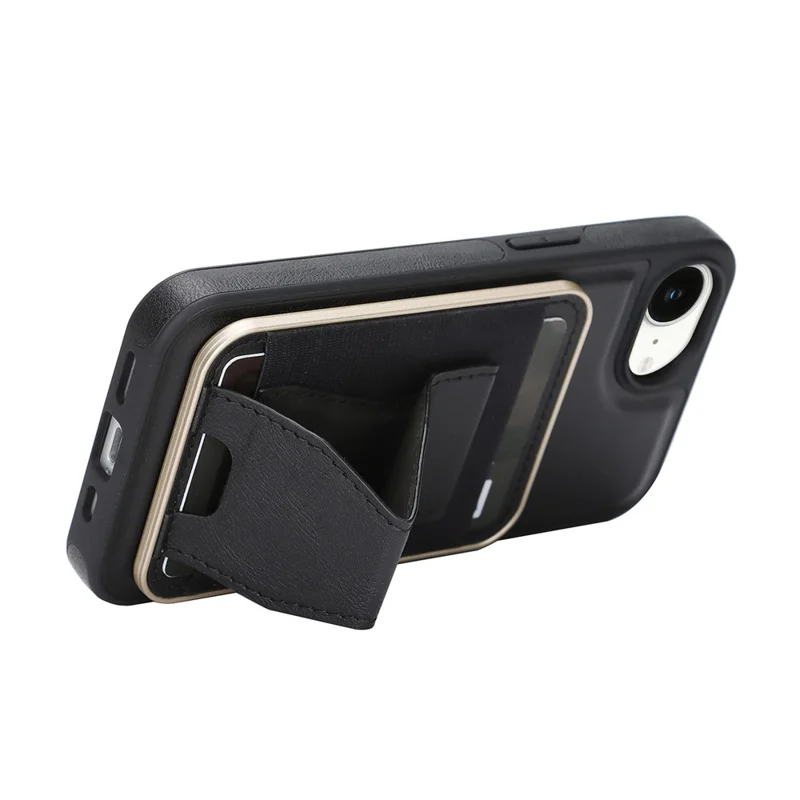 For iPhone 16e  /  17e Magnetic Case with Detachable Card Holder Kickstand TPU + PU Back Cover Compatible with MagSafe - Black