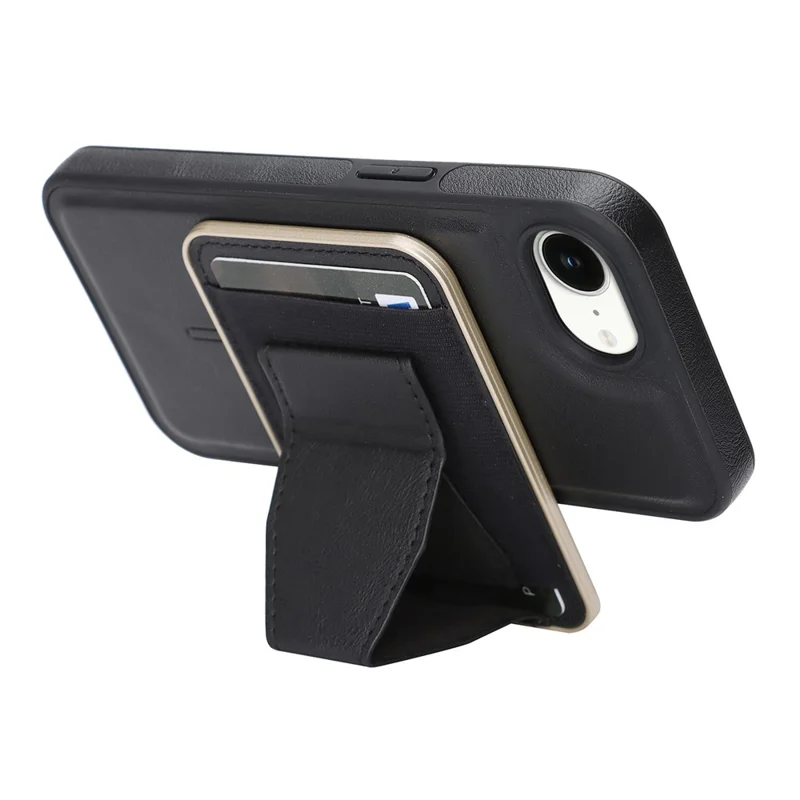 For iPhone 16e  /  17e Magnetic Case with Detachable Card Holder Kickstand TPU + PU Back Cover Compatible with MagSafe - Black