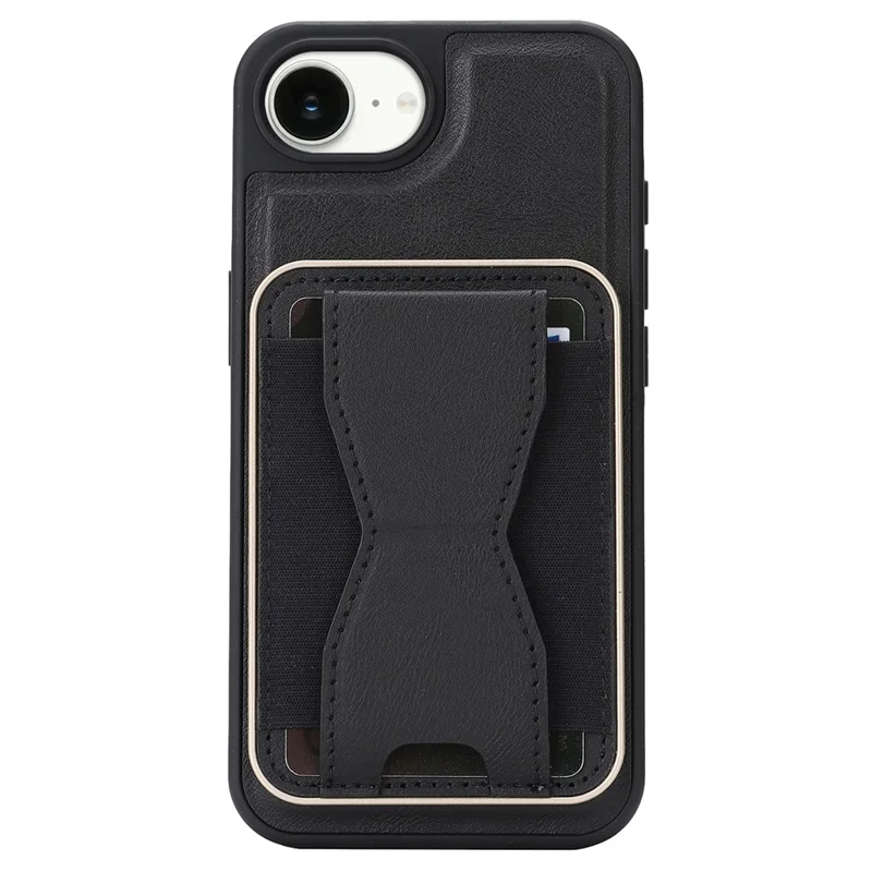 For iPhone 16e  /  17e Magnetic Case with Detachable Card Holder Kickstand TPU + PU Back Cover Compatible with MagSafe - Black