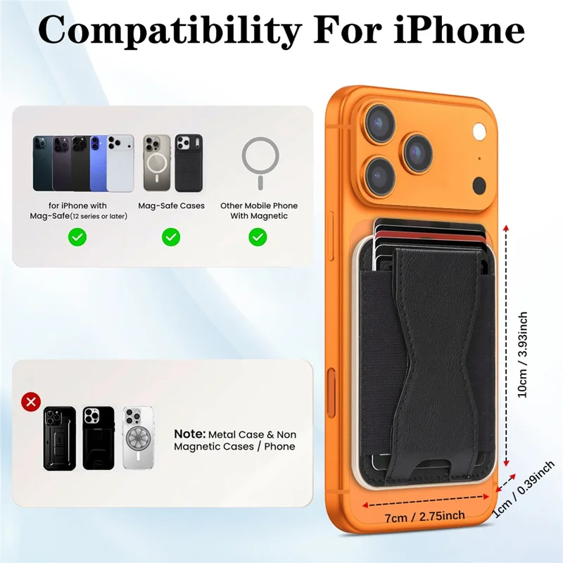 For iPhone 16 Pro Max Magnetic Case with Detachable Card Holder Kickstand TPU + PU Back Cover Compatible with MagSafe - Black