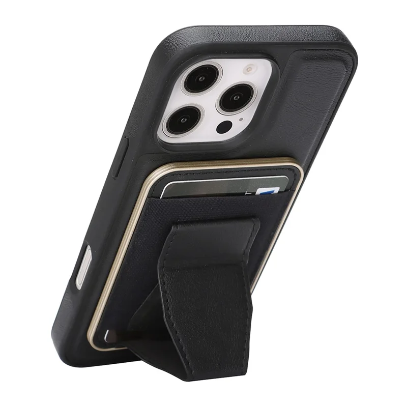 For iPhone 16 Pro Max Magnetic Case with Detachable Card Holder Kickstand TPU + PU Back Cover Compatible with MagSafe - Black