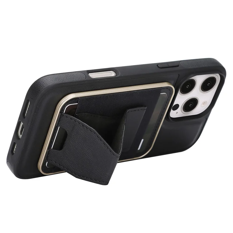 For iPhone 16 Pro Max Magnetic Case with Detachable Card Holder Kickstand TPU + PU Back Cover Compatible with MagSafe - Black
